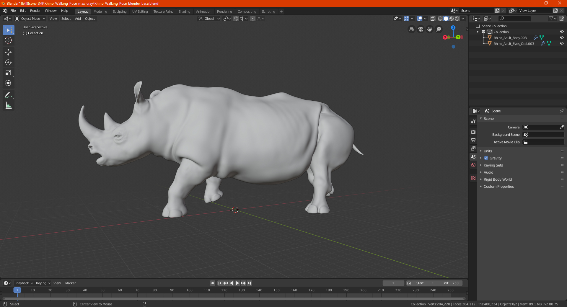 3D Rhino Walking Pose model