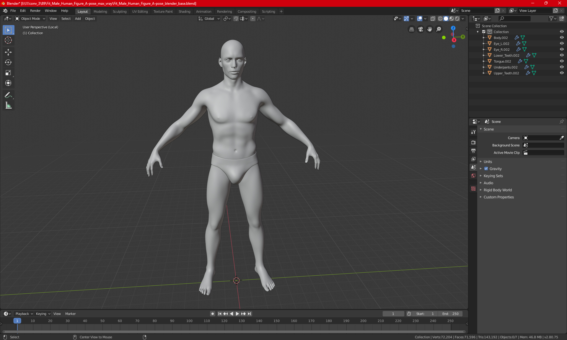 3D Fit Male Human Figure A-pose model