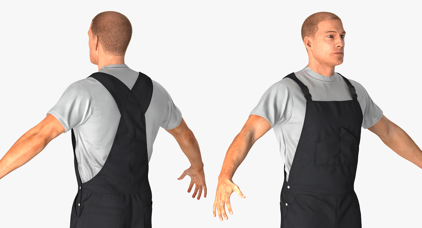 3D Worker Wearing Black Overalls Suit Rigged