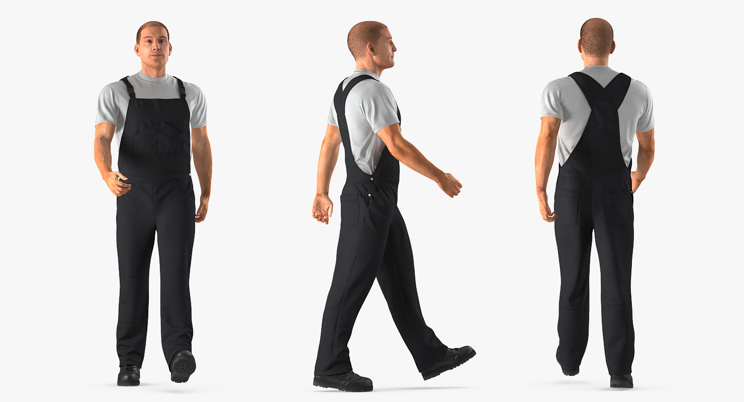 3D Worker Wearing Black Overalls Suit Rigged