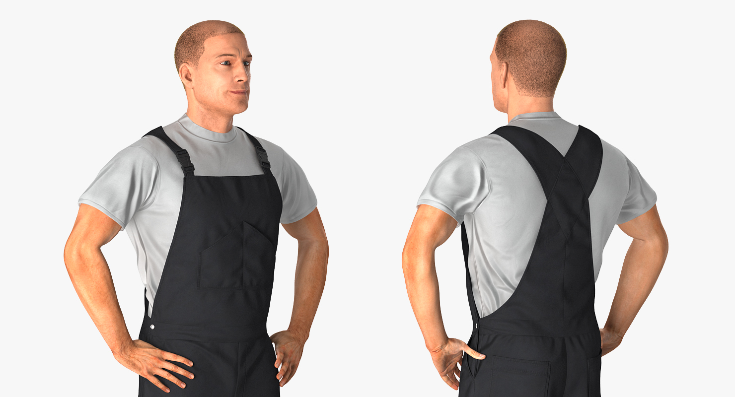 3D Worker Wearing Black Overalls Suit Rigged