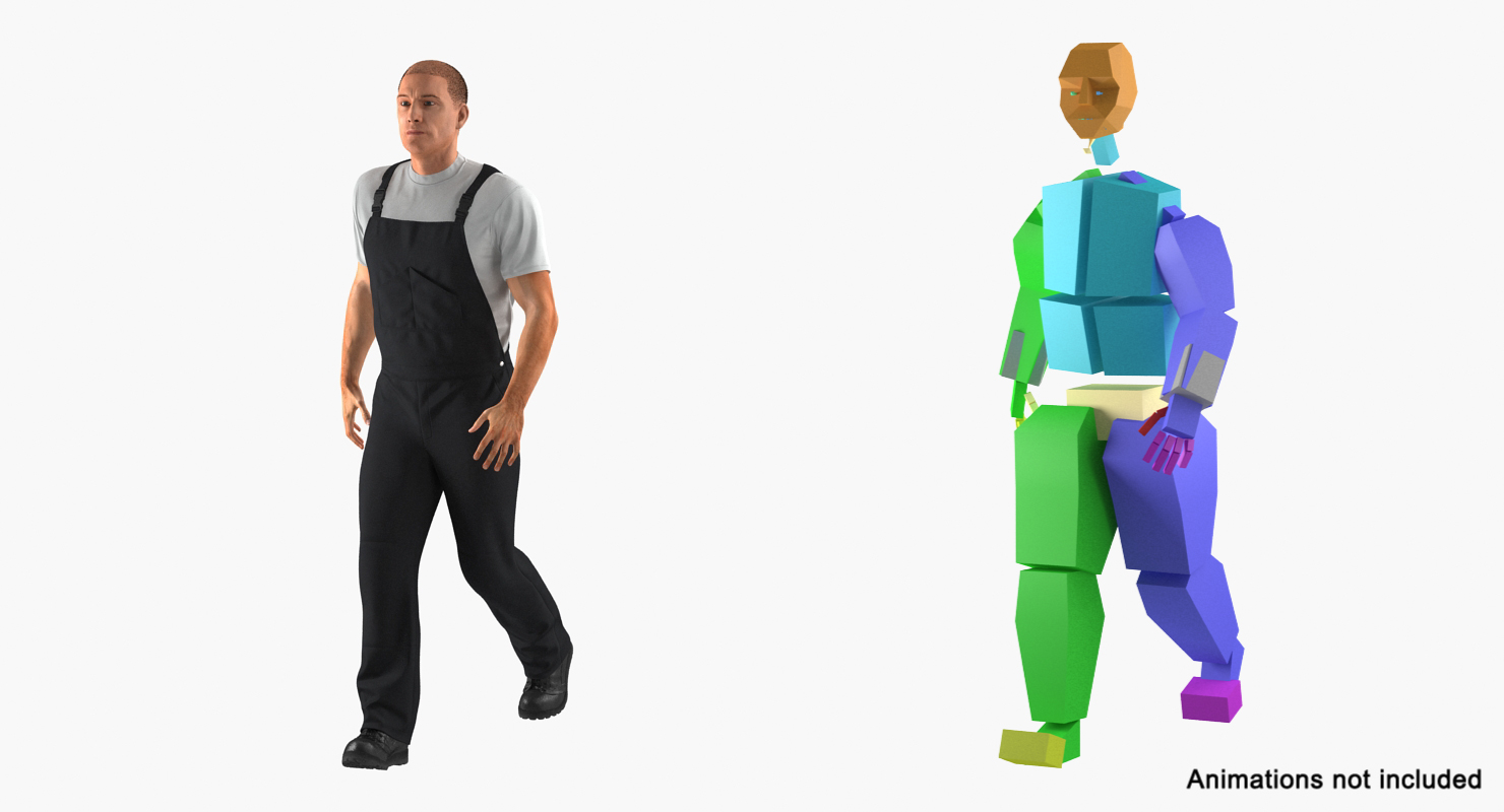 3D Worker Wearing Black Overalls Suit Rigged