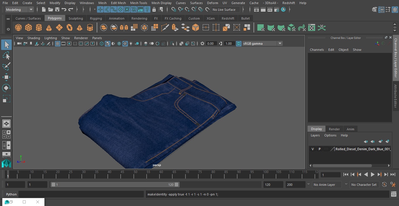 Rolled Diesel Denim Dark Blue 3D model