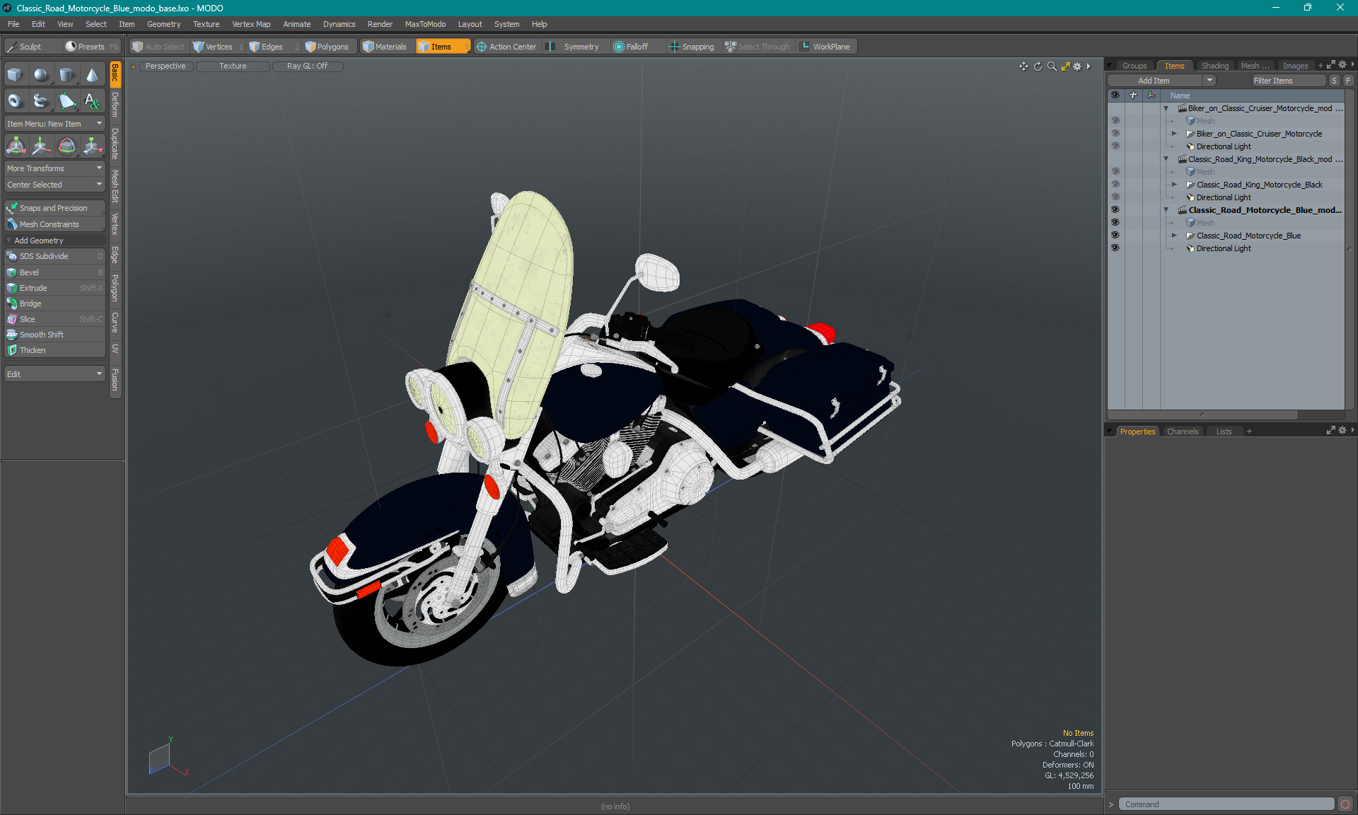 3D Classic Road Motorcycle Blue model