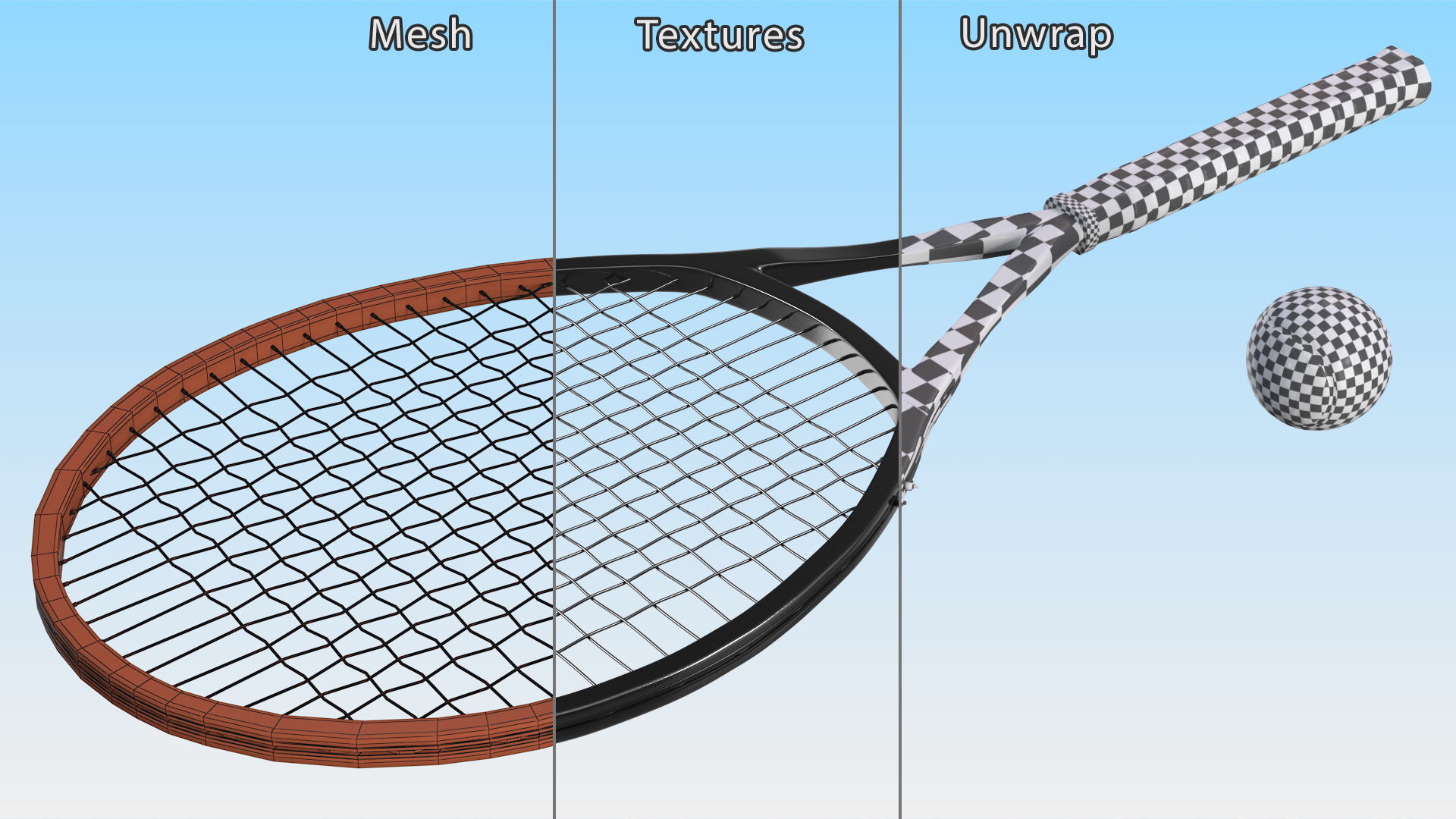 3D model Black Tennis Racket and Tennis Ball