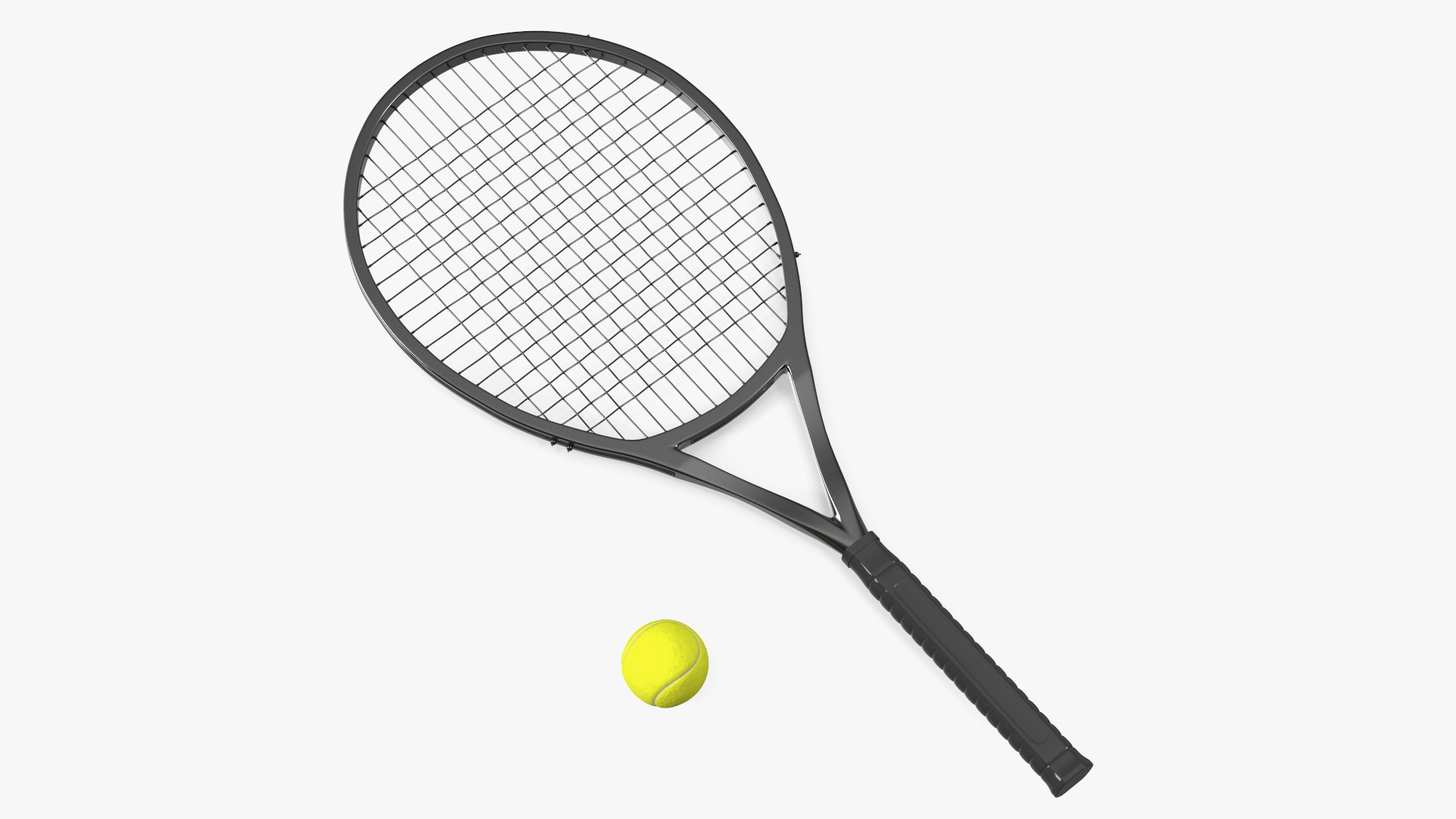 3D model Black Tennis Racket and Tennis Ball