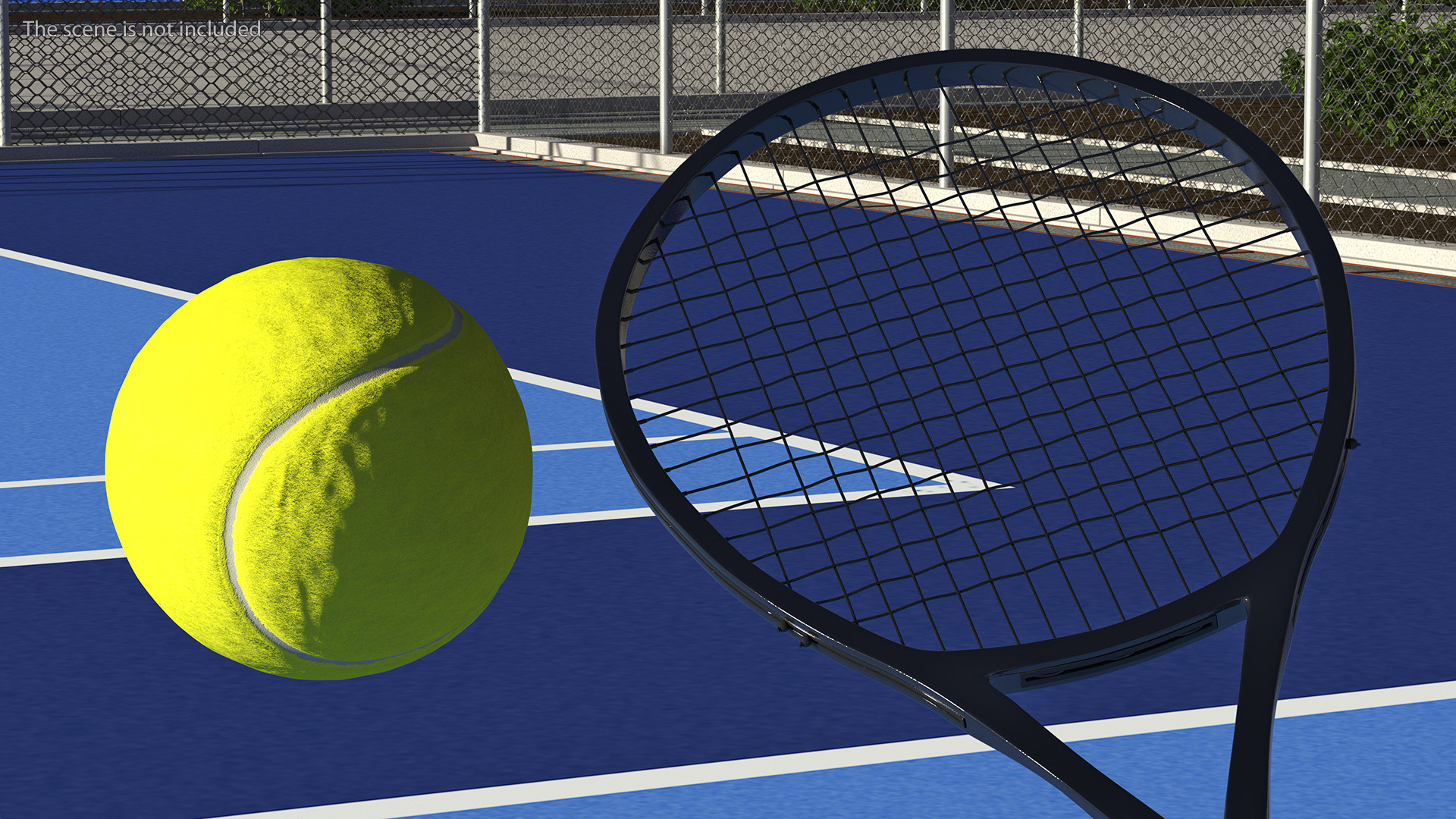 3D model Black Tennis Racket and Tennis Ball