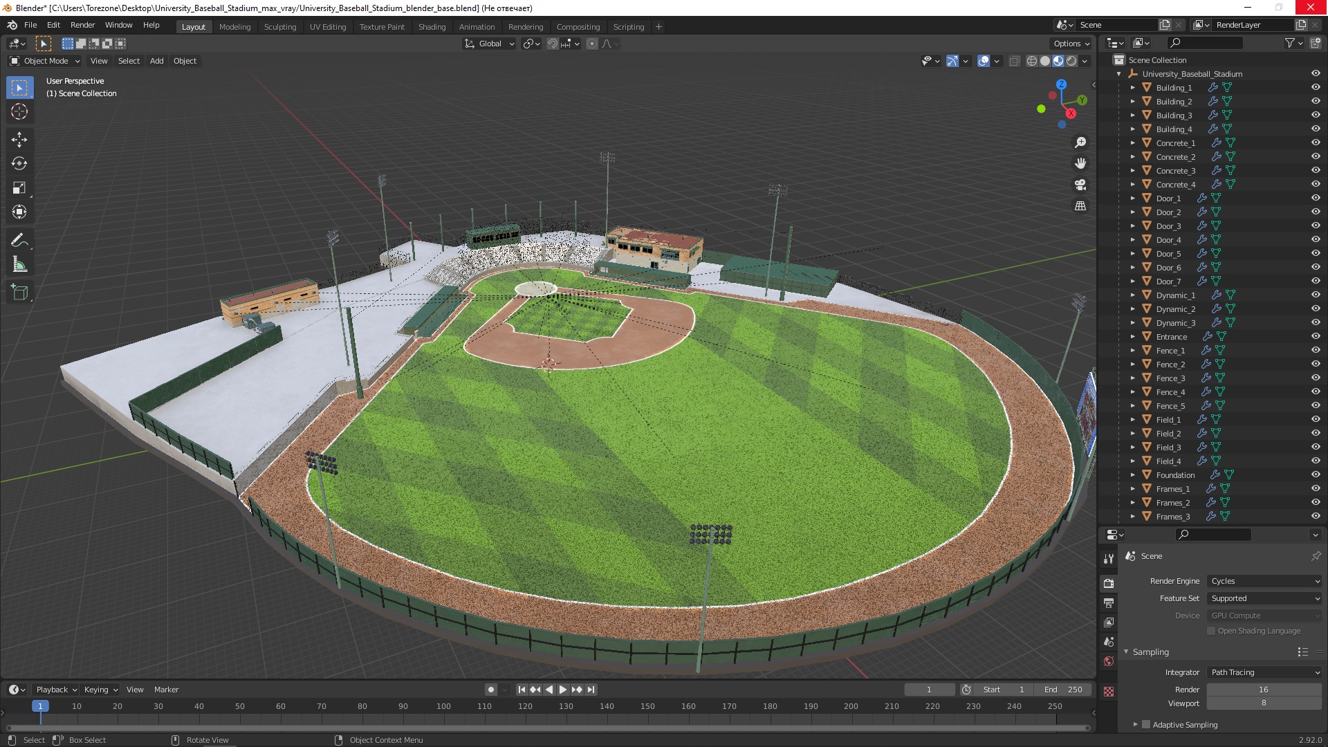 University Baseball Stadium 3D