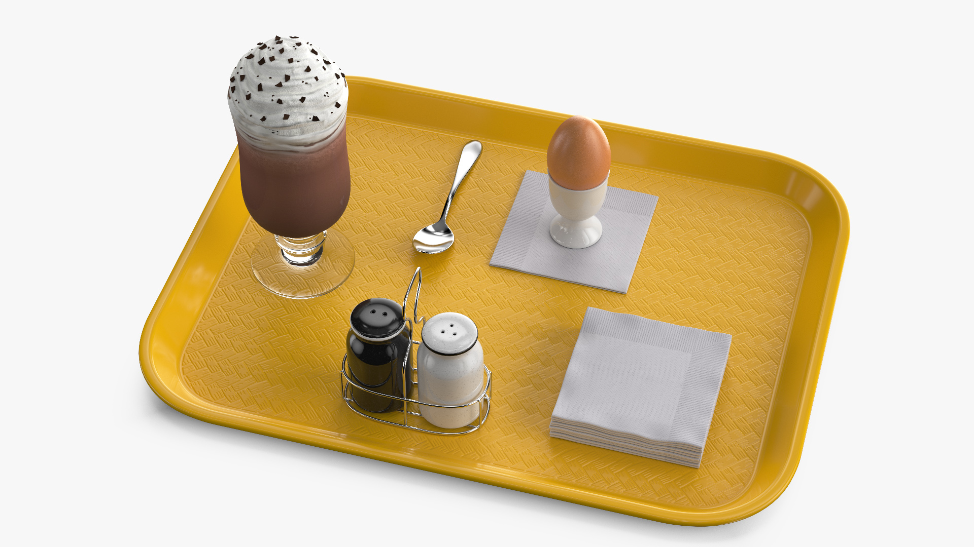 Breakfast Tray Set with Egg and Hot Beverage 3D model