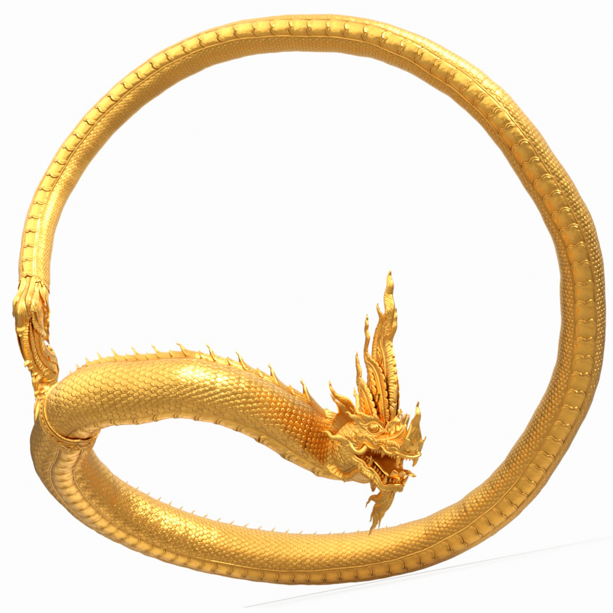 Gold Naga Dragon Rigged for Maya 3D