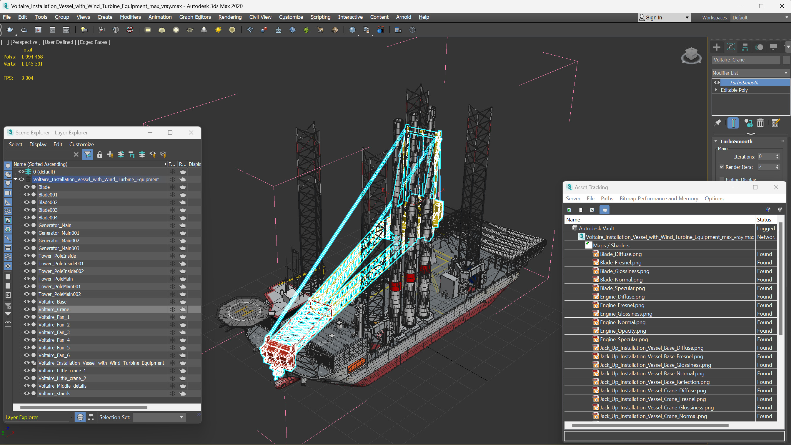 3D Voltaire Installation Vessel with Wind Turbine Equipment