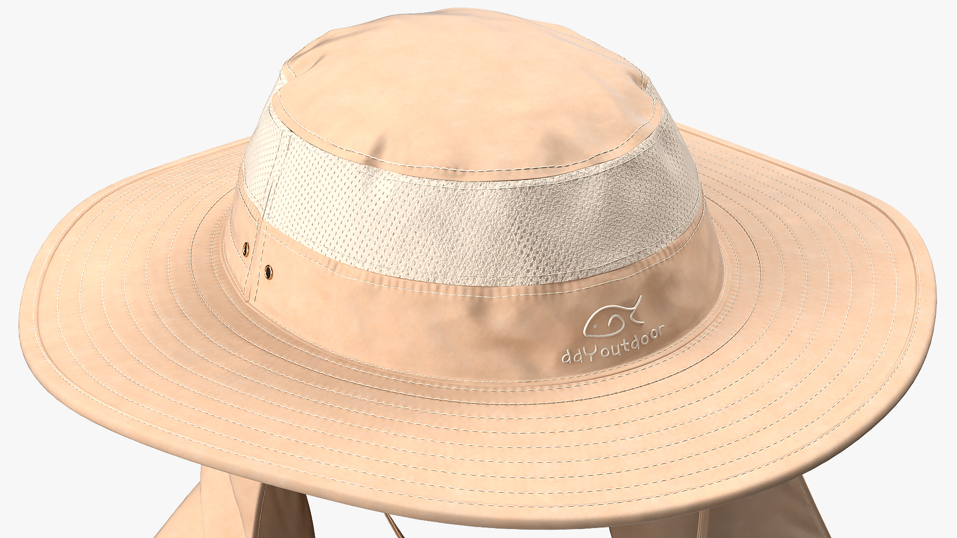 3D model Khaki Outdoor Fishing Hat with Removable Neck Flap