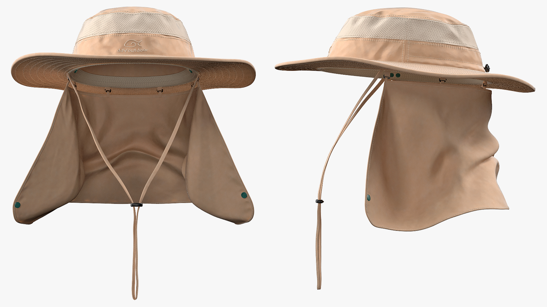 3D model Khaki Outdoor Fishing Hat with Removable Neck Flap