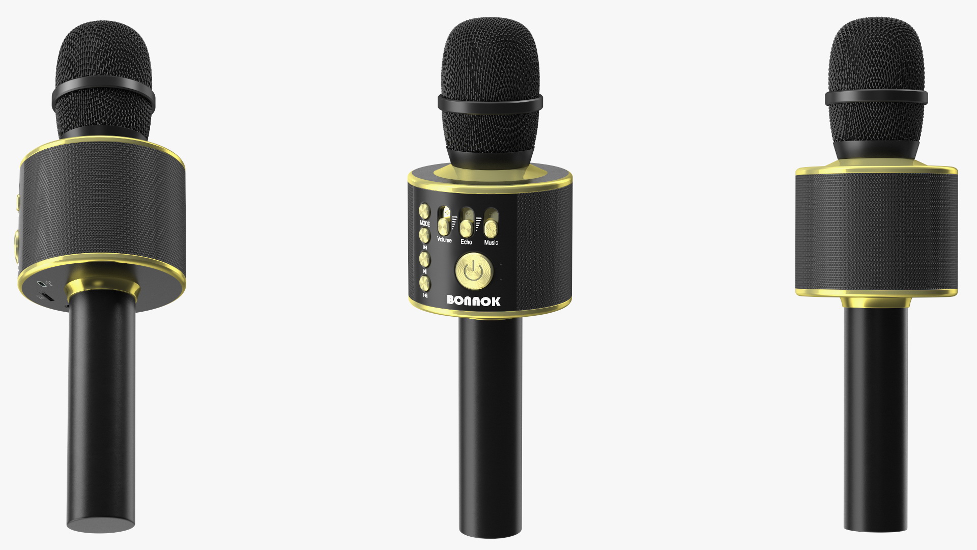 3D model Bluetooth Karaoke Bonaok Microphone Black and Gold