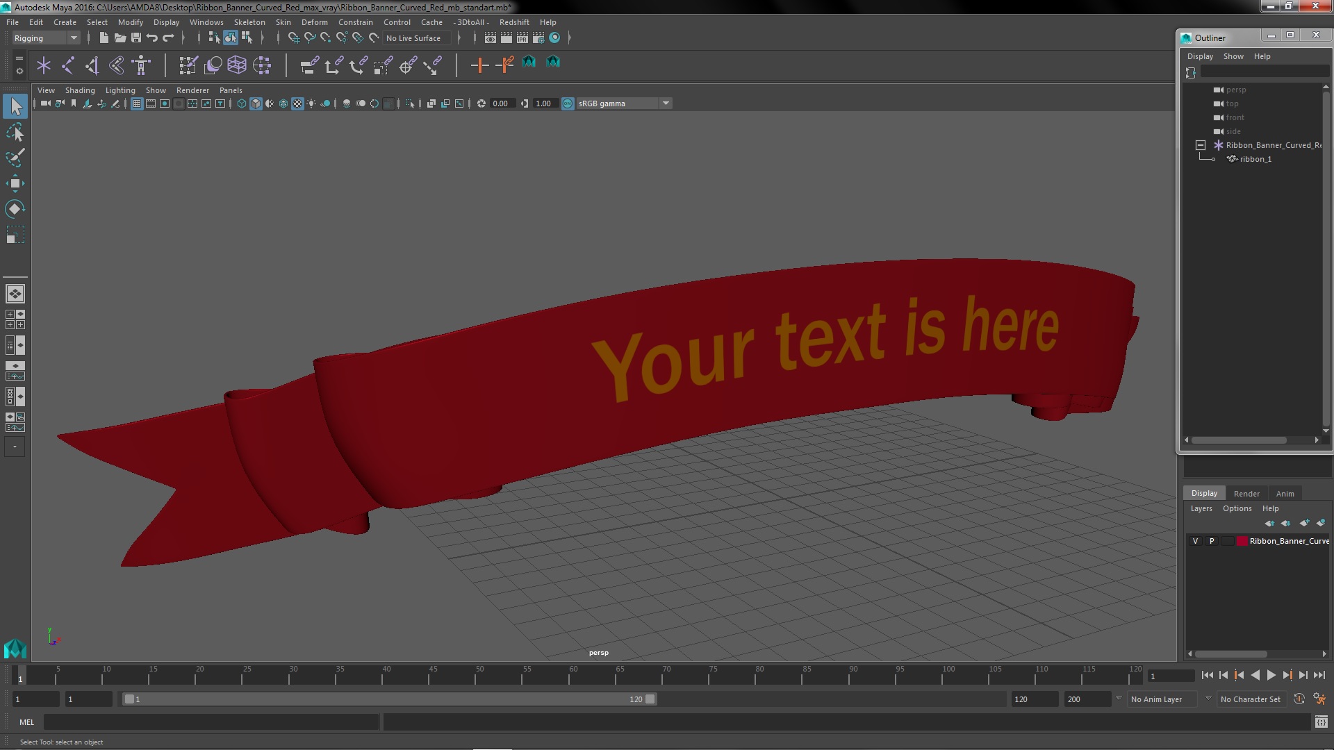 Ribbon Banner Curved Red 3D model