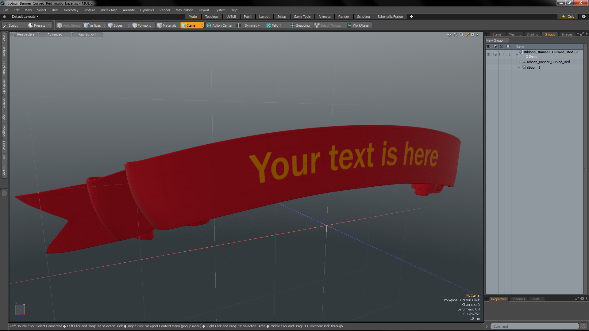 Ribbon Banner Curved Red 3D model