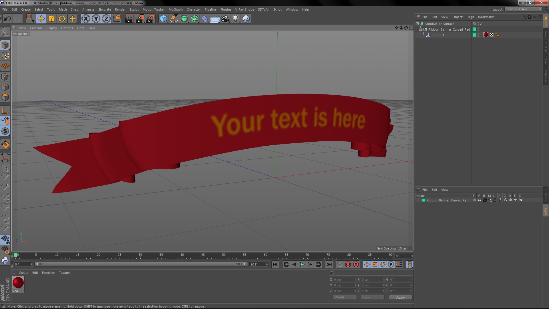 Ribbon Banner Curved Red 3D model