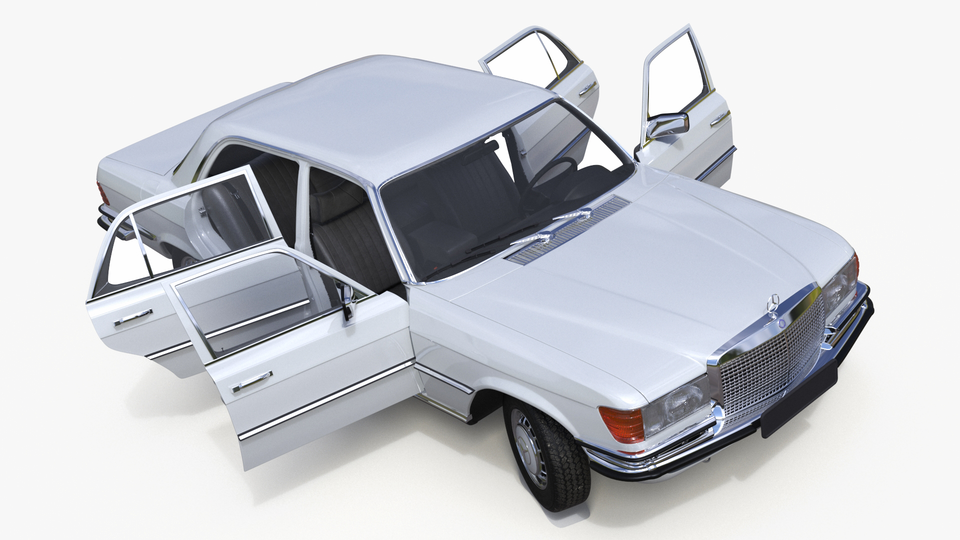 3D Classic Mercedes Benz 350 SE White Rigged