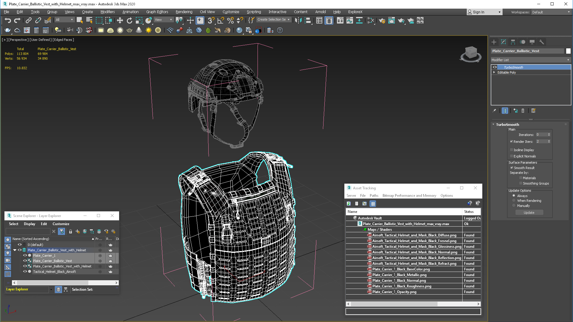 3D model Plate Carrier Ballistic Vest with Helmet