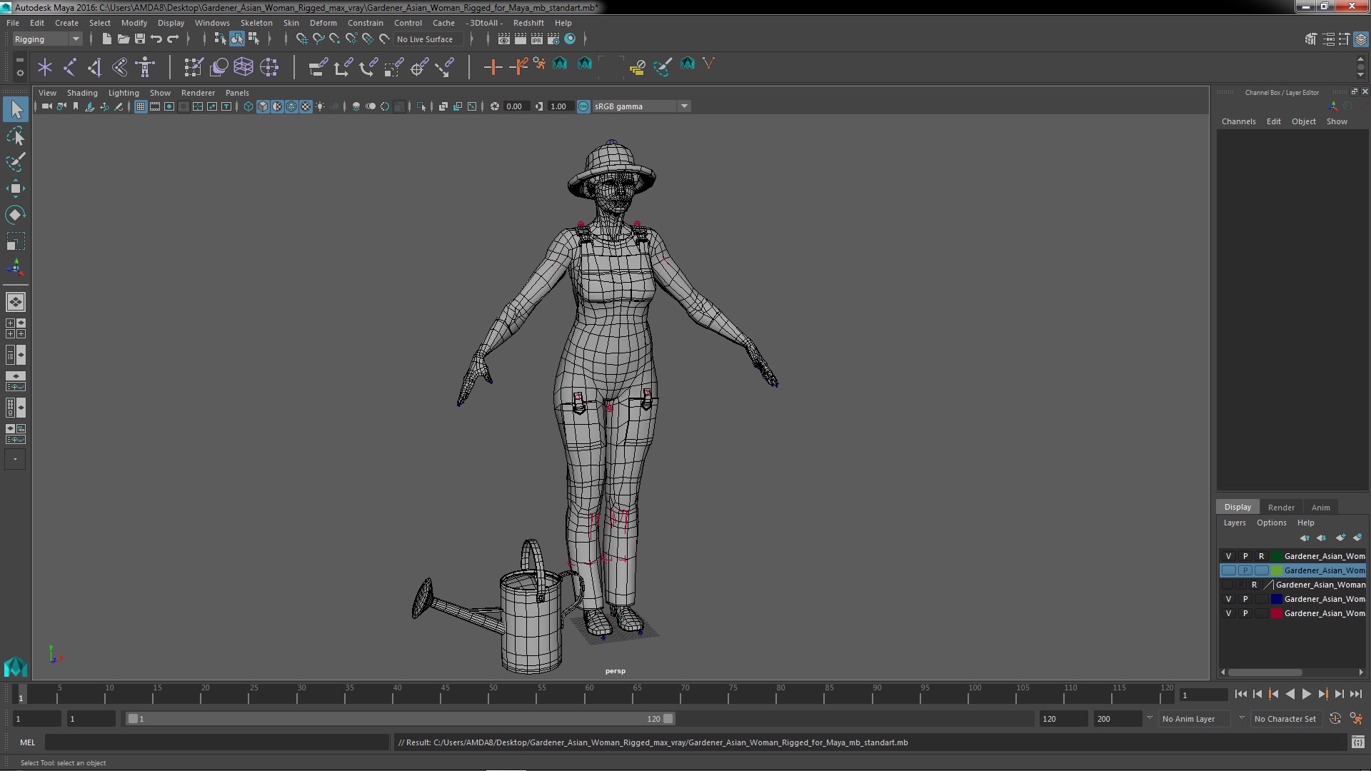 3D Gardener Asian Woman Rigged for Maya