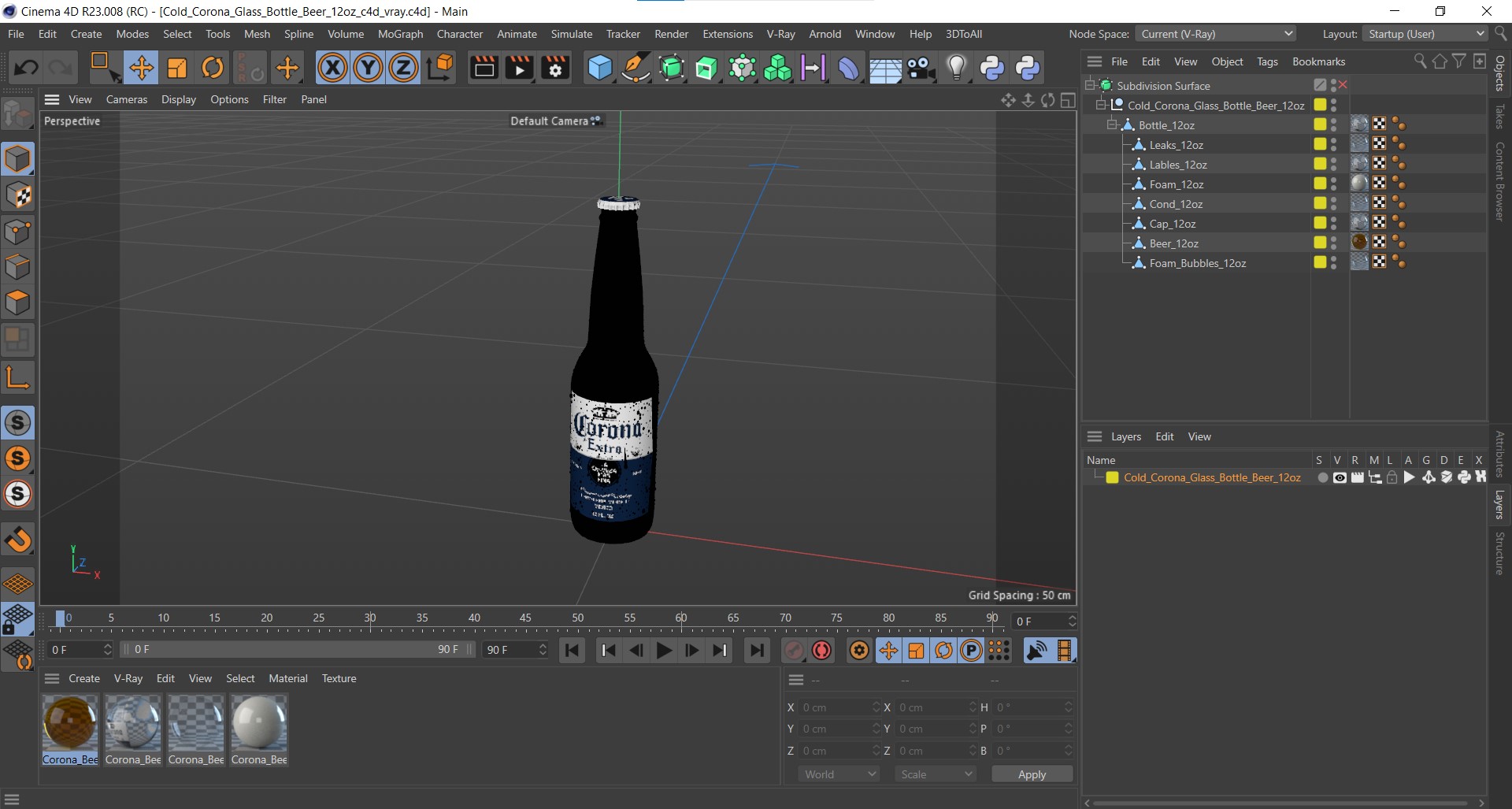 Cold Corona Glass Bottle Beer 12oz 3D model