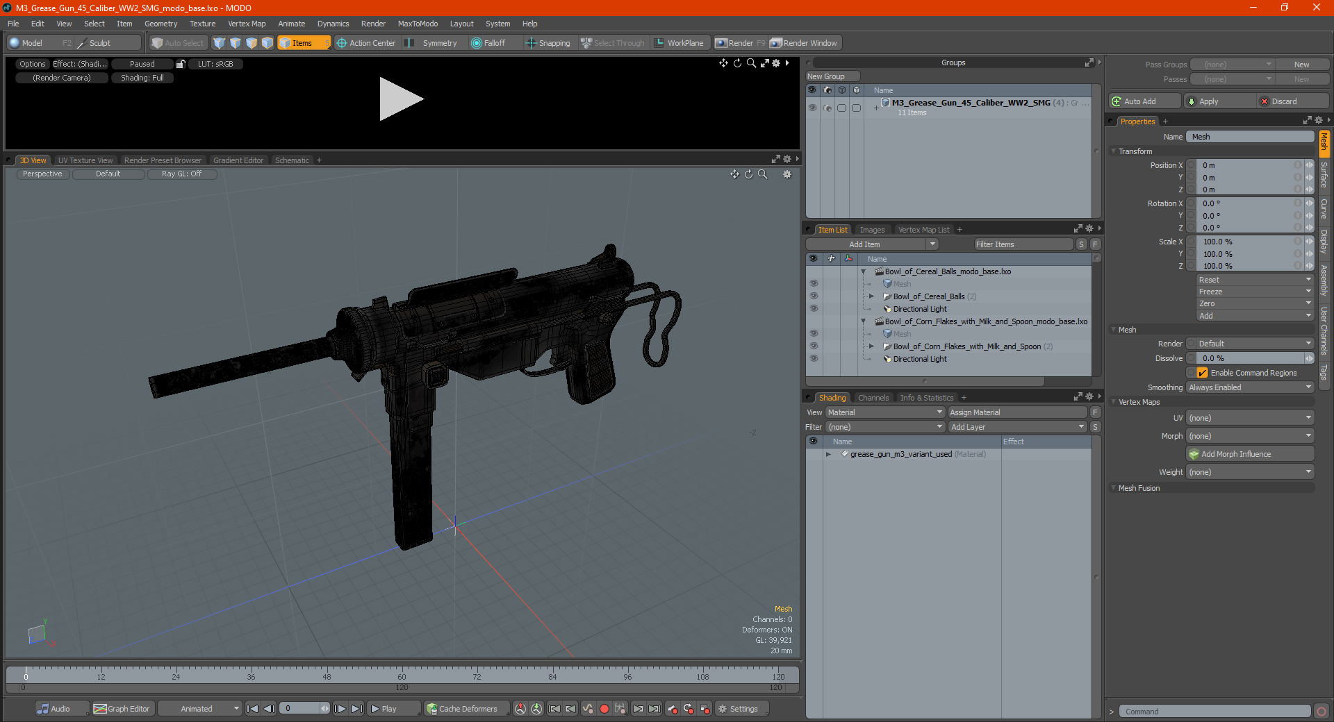 M3 Grease Gun 45 Caliber WW2 SMG 3D