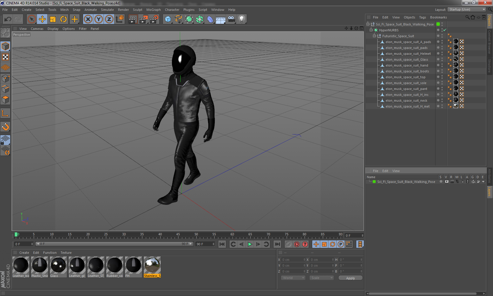 3D Sci Fi Space Suit Black Walking Pose