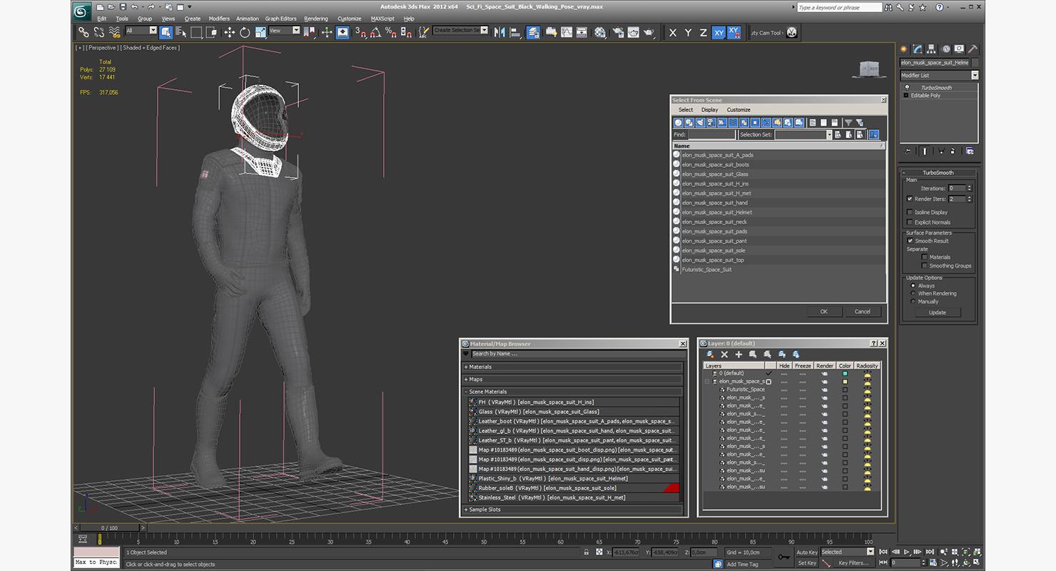 3D Sci Fi Space Suit Black Walking Pose