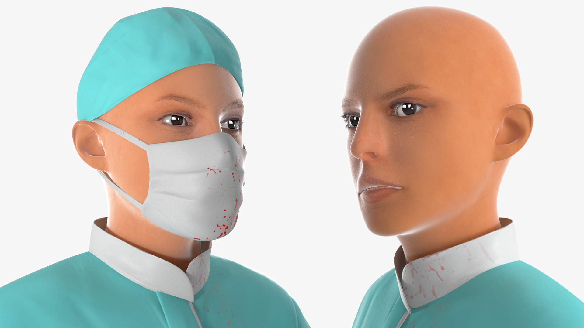 Female Doctor Wearing Face Mask Stained with Blood Rigged 3D