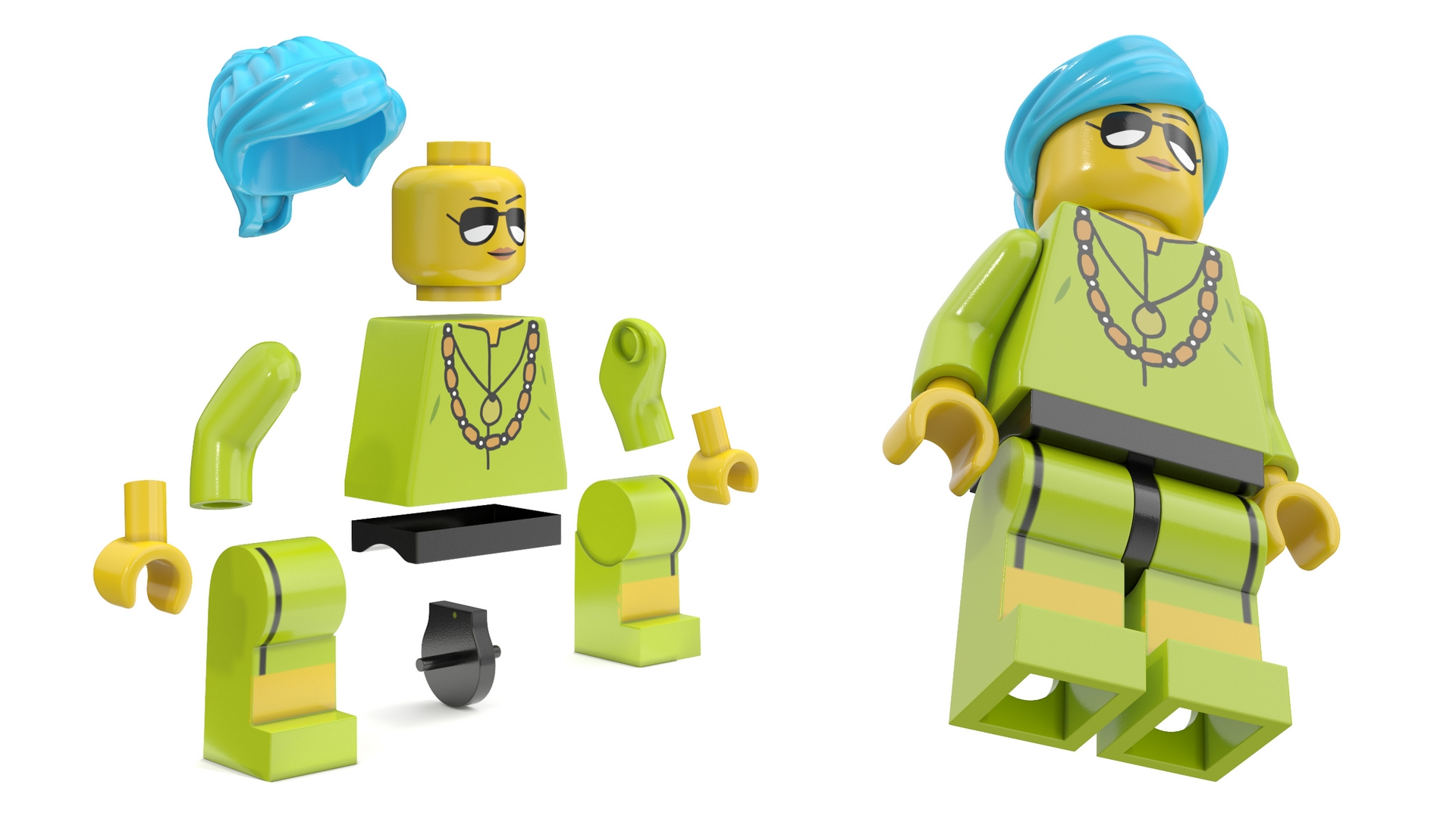 3D Minifigure LEGO Fashionista Rigged for Maya model