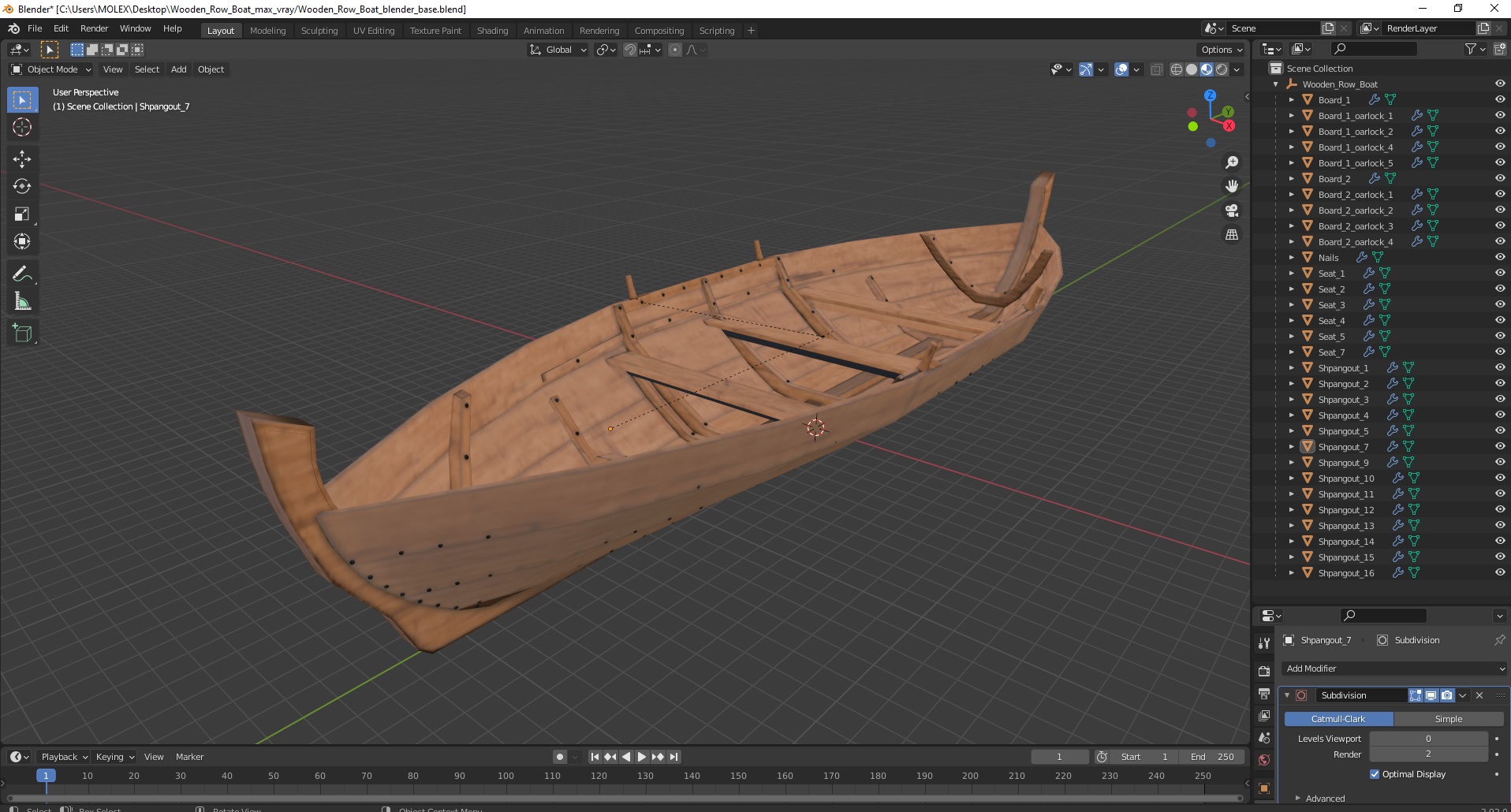 3D model Wooden Row Boat