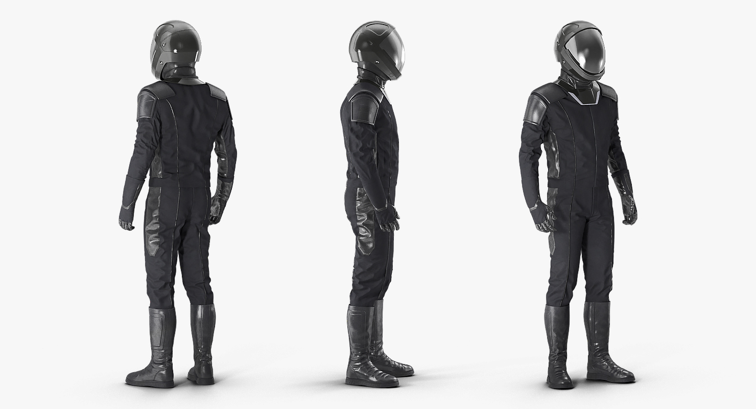 3D Sci Fi Astronaut Suit Black Standing Pose