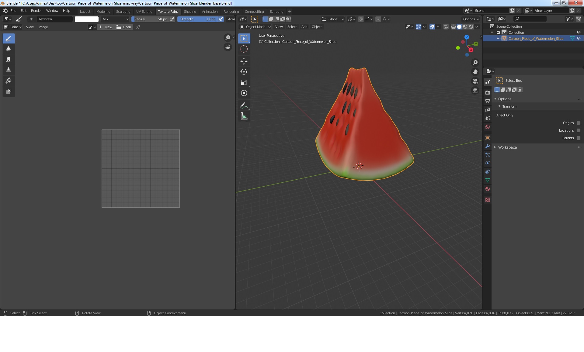 3D Cartoon Piece of Watermelon Slice model