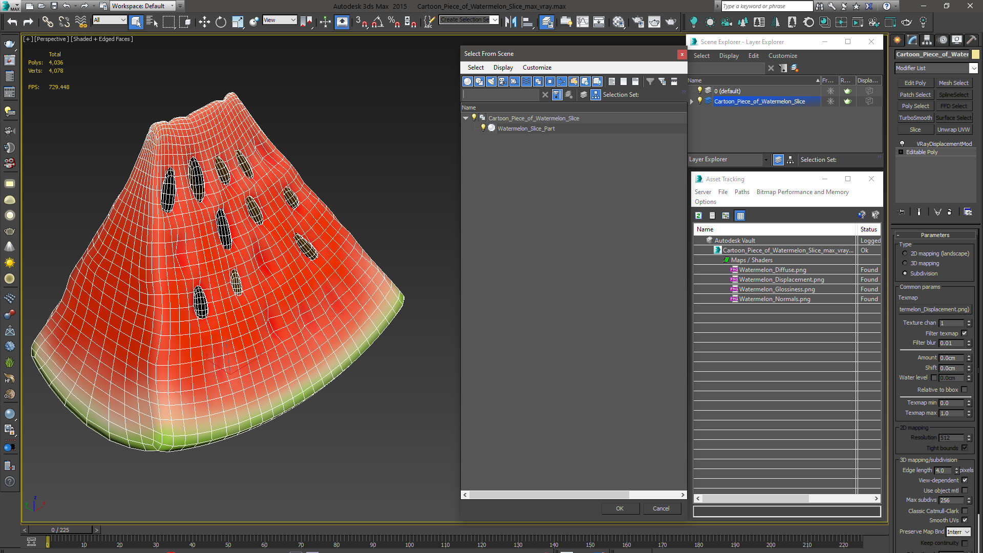 3D Cartoon Piece of Watermelon Slice model