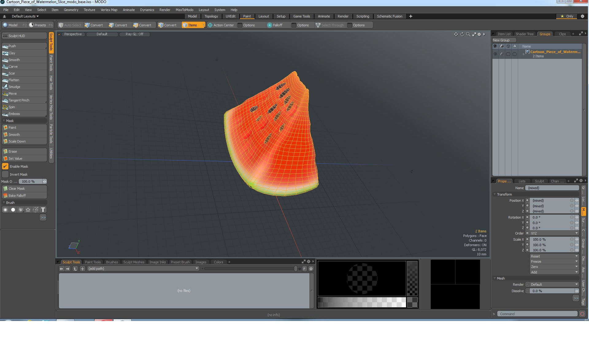 3D Cartoon Piece of Watermelon Slice model