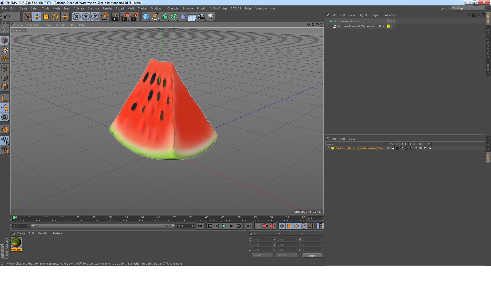 3D Cartoon Piece of Watermelon Slice model