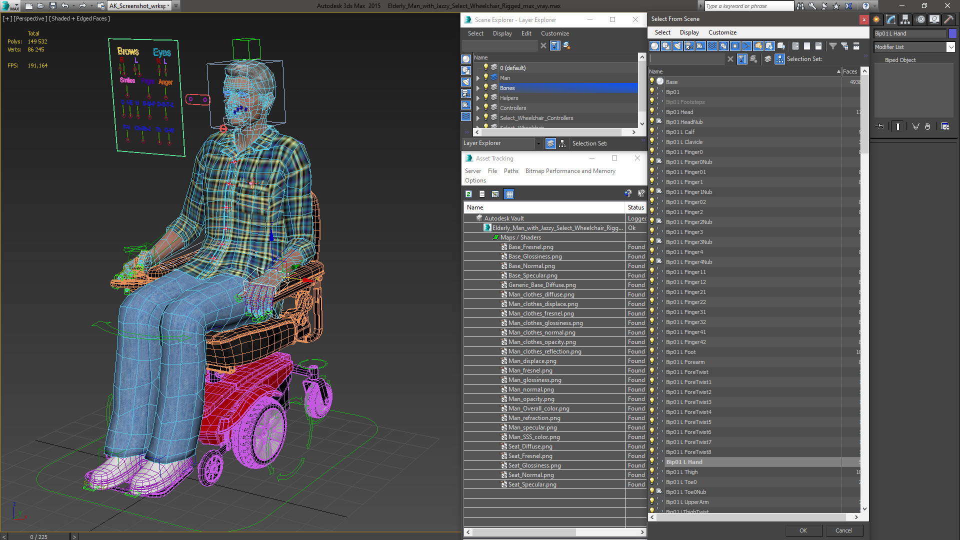 Elderly Man with Jazzy Select Wheelchair Rigged 3D