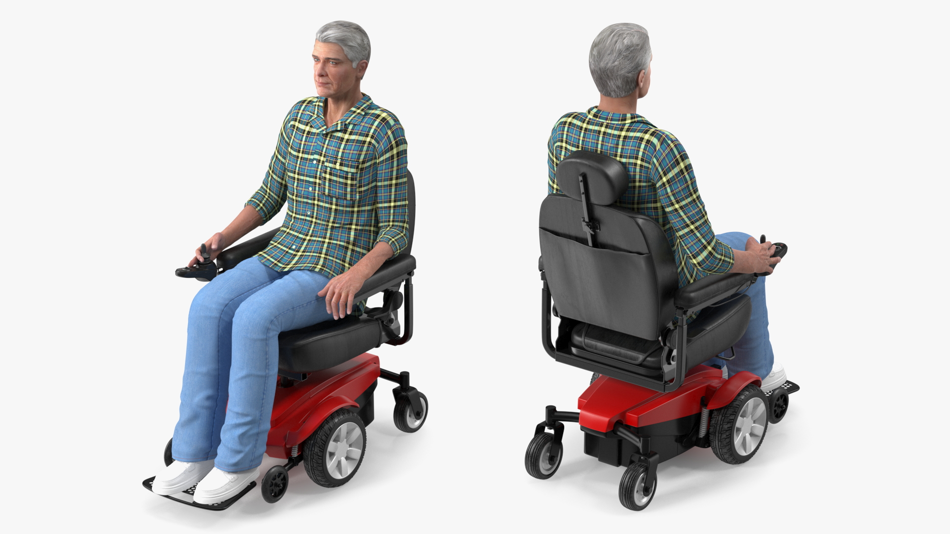 Elderly Man with Jazzy Select Wheelchair Rigged 3D