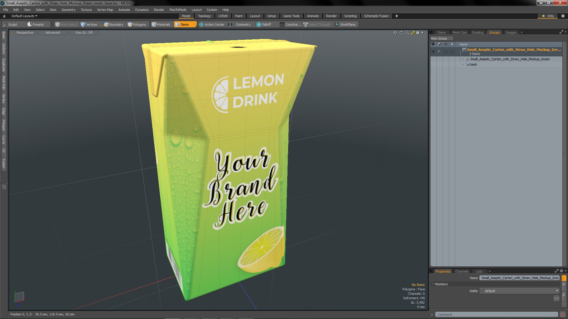 Small Aseptic Carton with Straw Hole Mockup Green 3D model