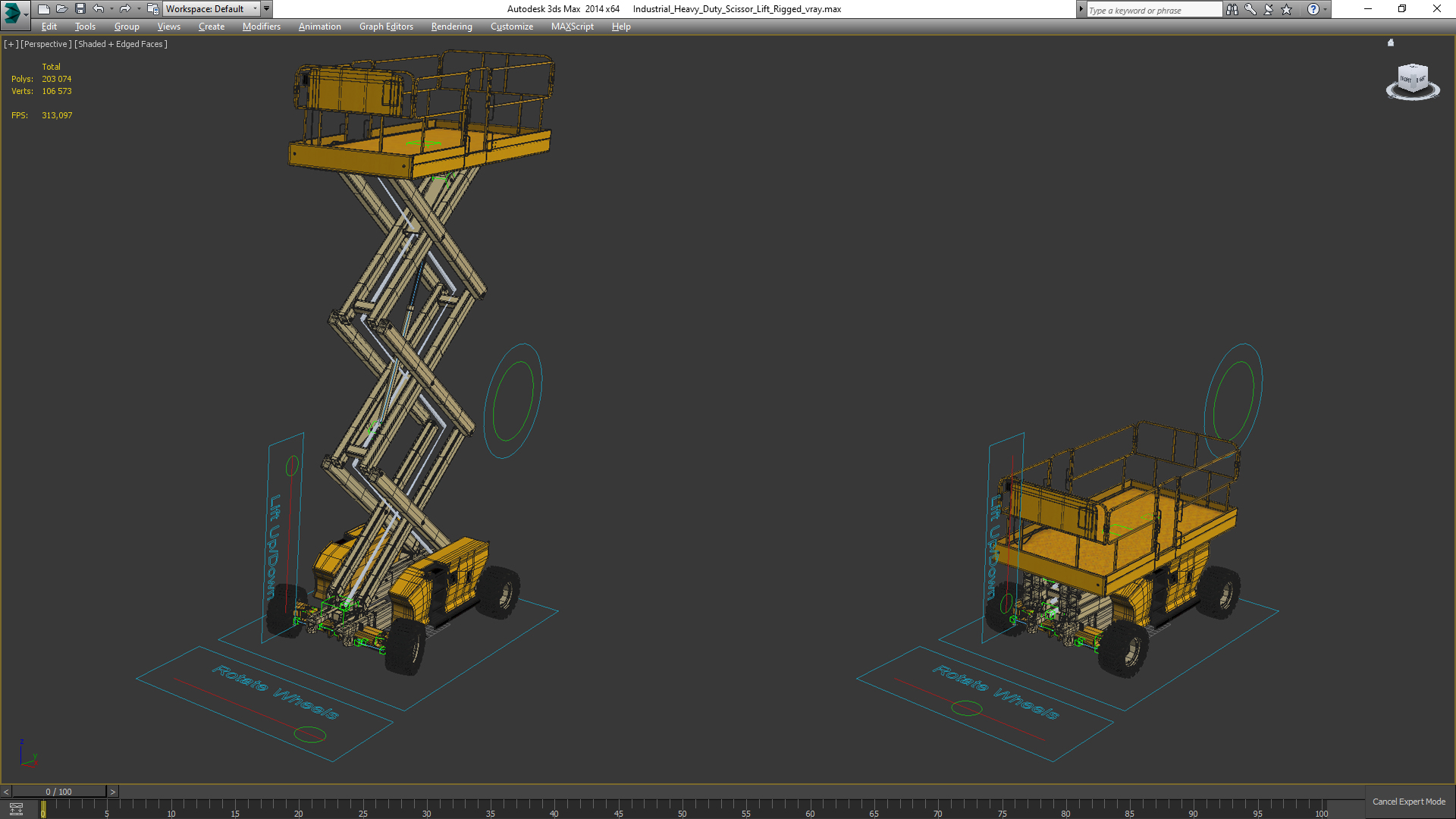 3D model Industrial Heavy Duty Scissor Lift Rigged for Maya