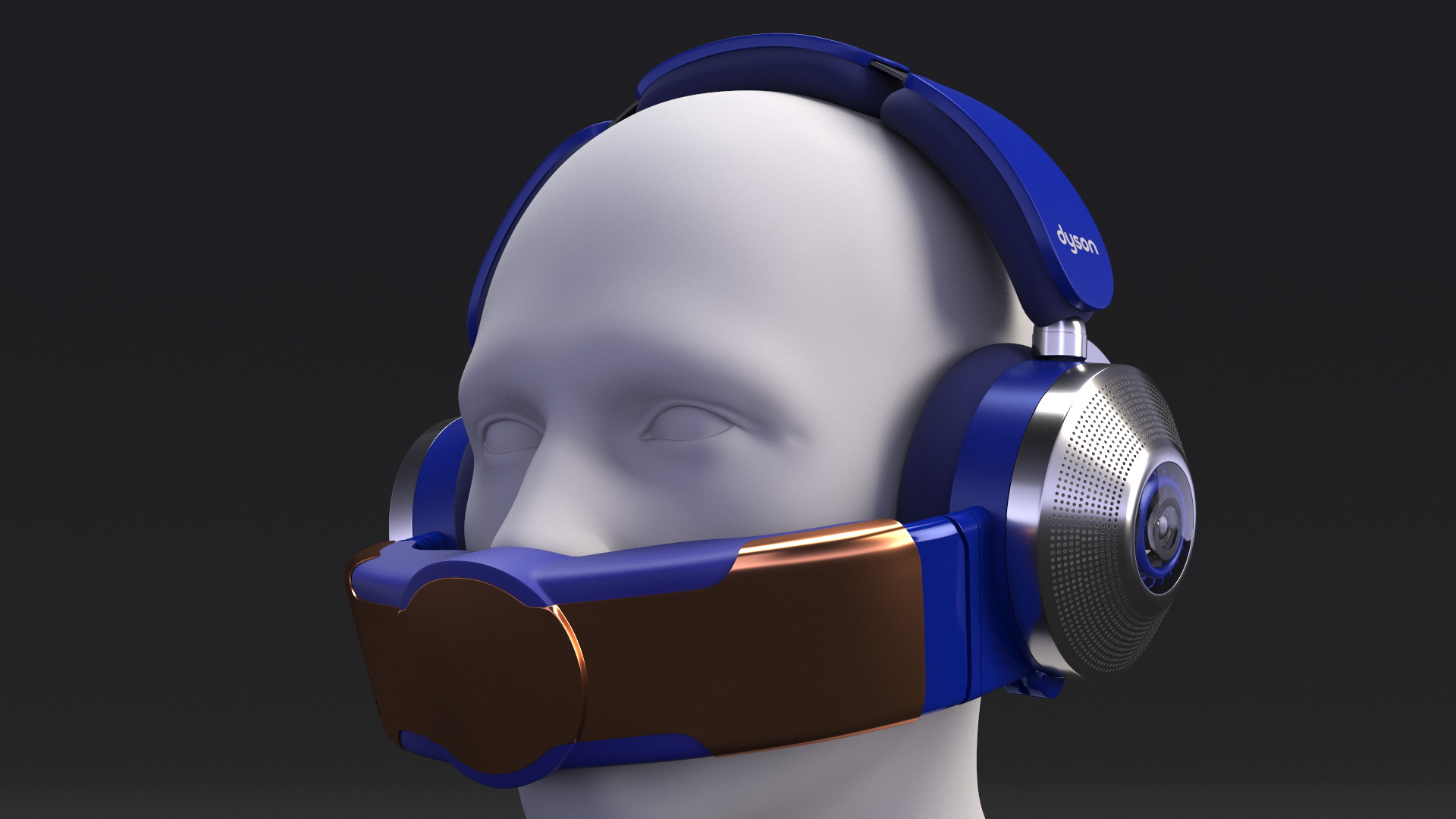 Orange Headphones Dyson Air Purifier Dressed on Mannequin Head 3D