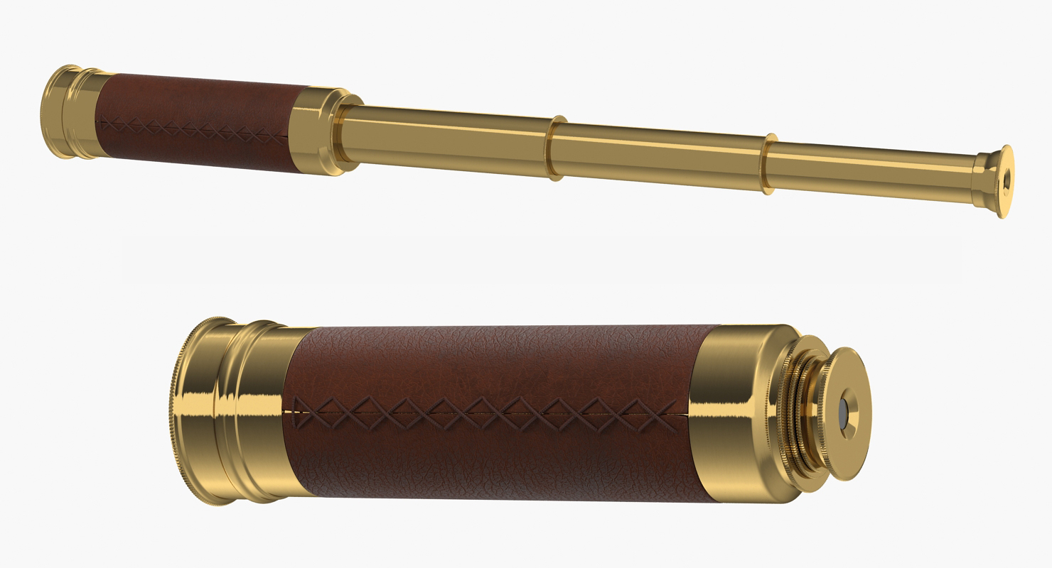 Wrapped Brass Spyglass Telescope 3D