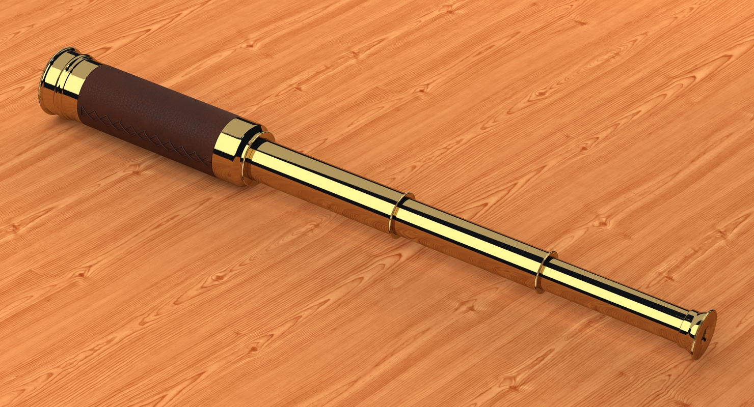 Wrapped Brass Spyglass Telescope 3D