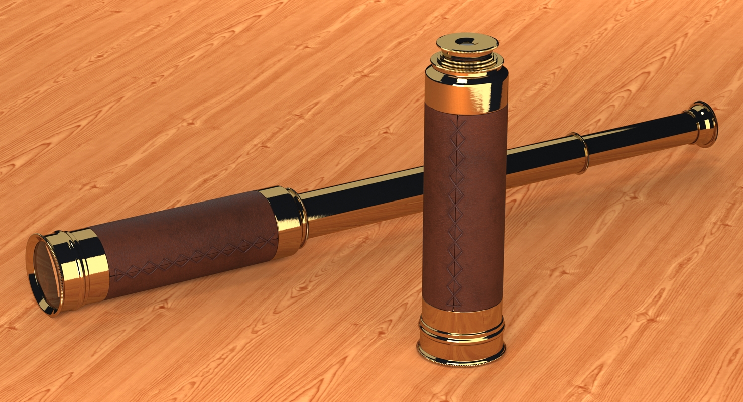 Wrapped Brass Spyglass Telescope 3D