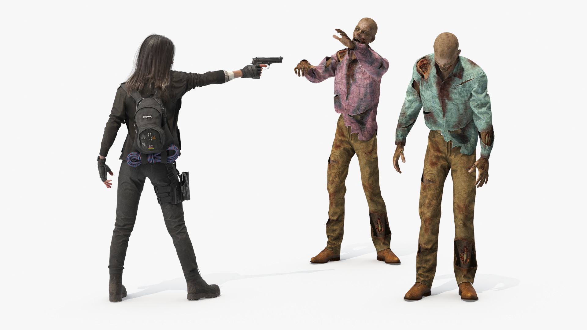 Zombie Chasing Survivor Woman 3D model