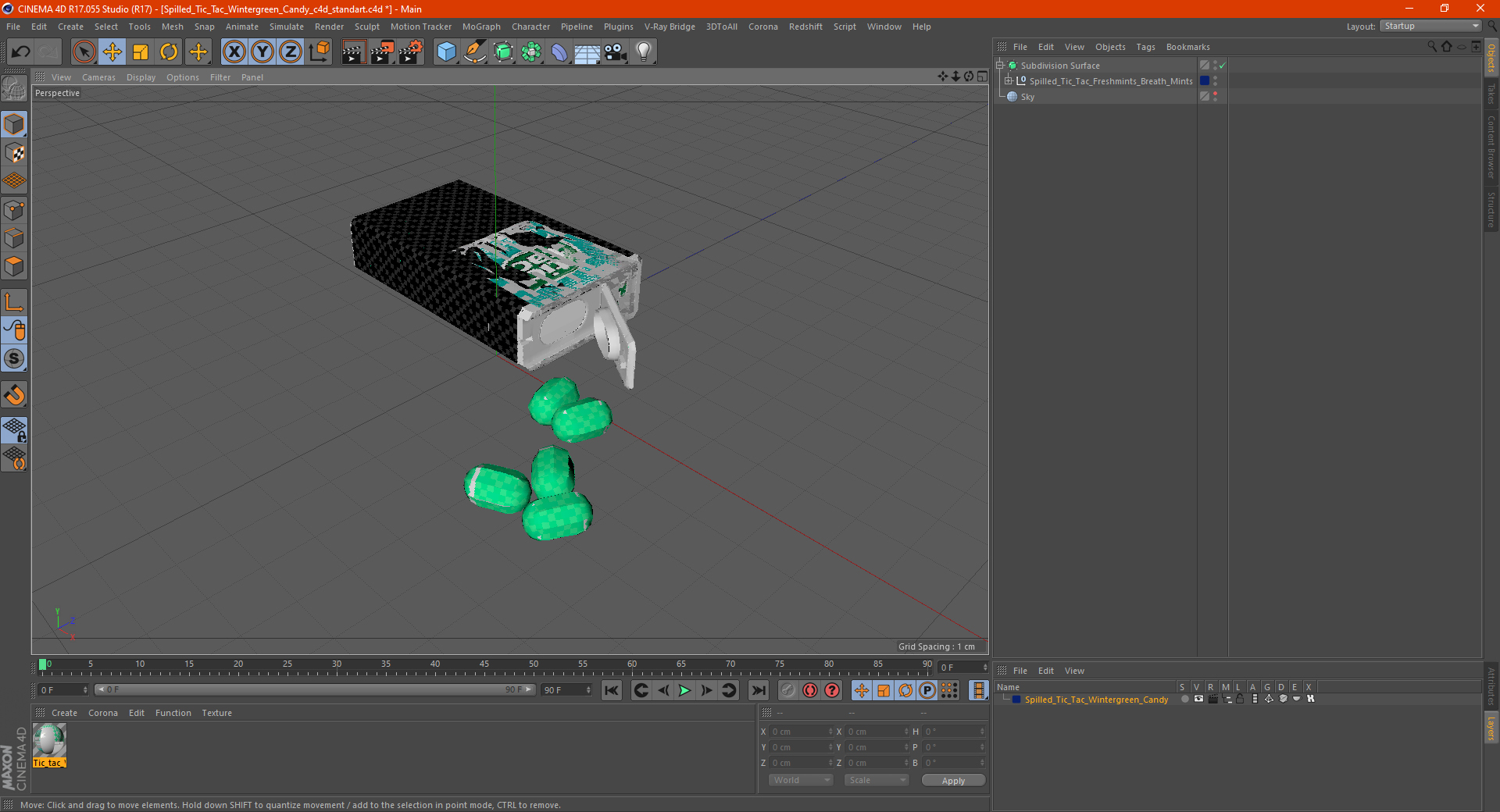 3D Spilled Tic Tac Wintergreen Candy model