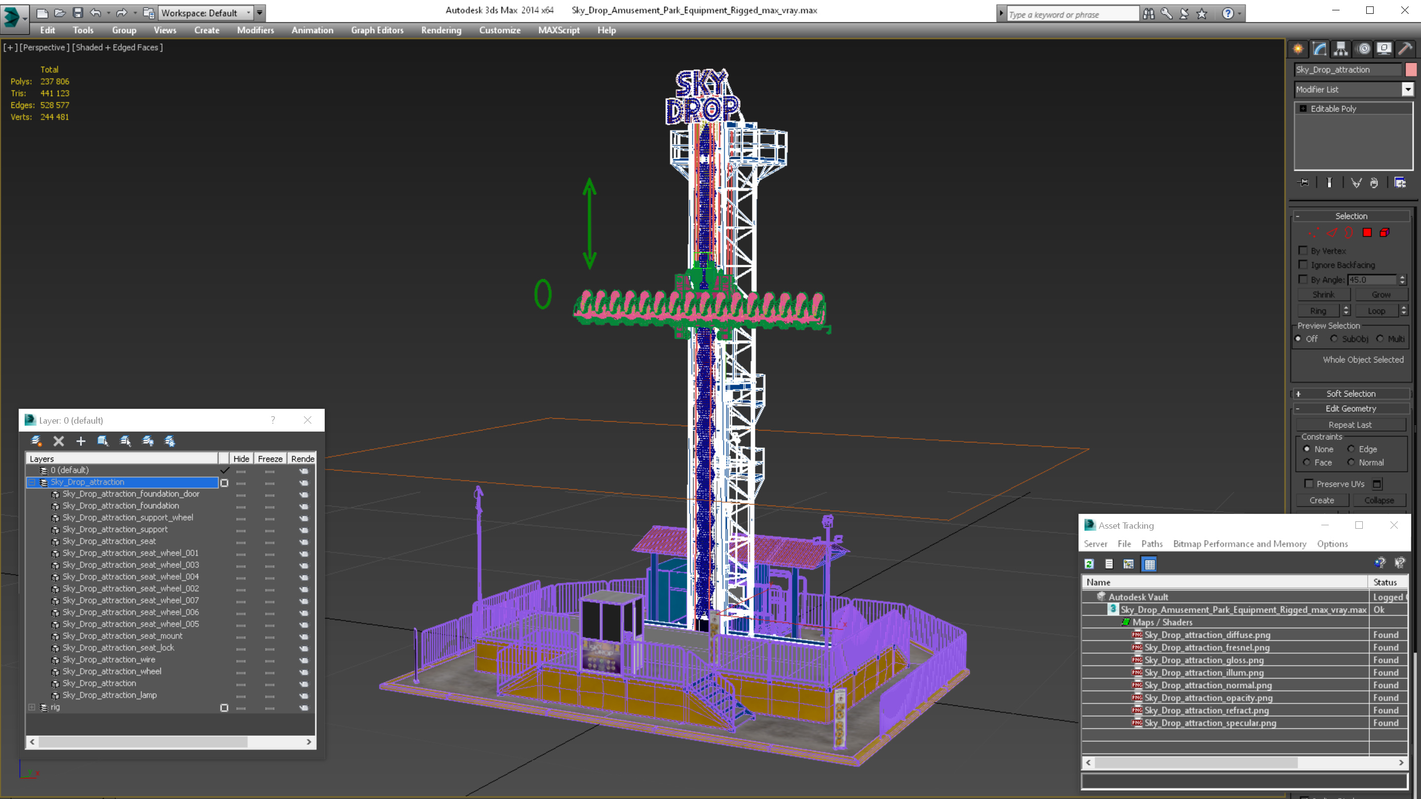 3D model Sky Drop Amusement Park Equipment Rigged