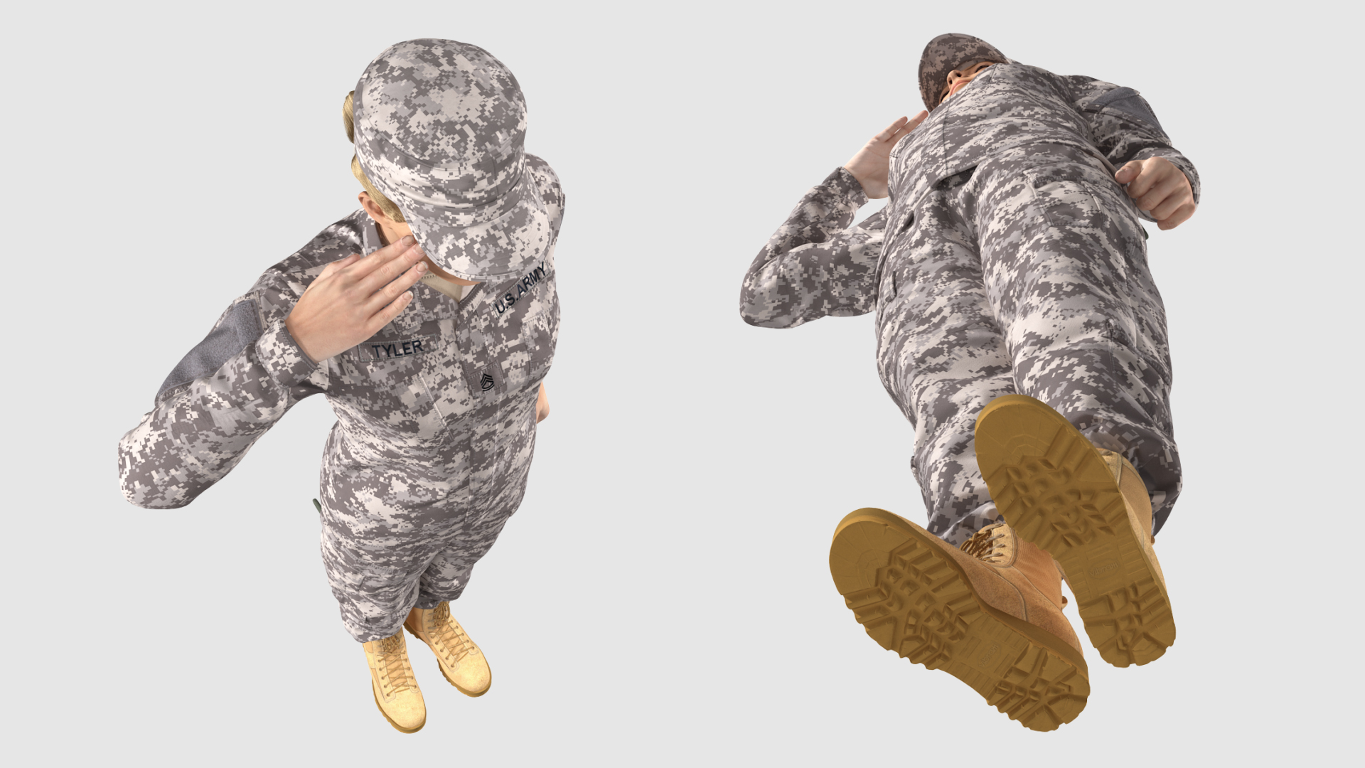 3D model Female Soldier Military ACU Saluting Pose Fur