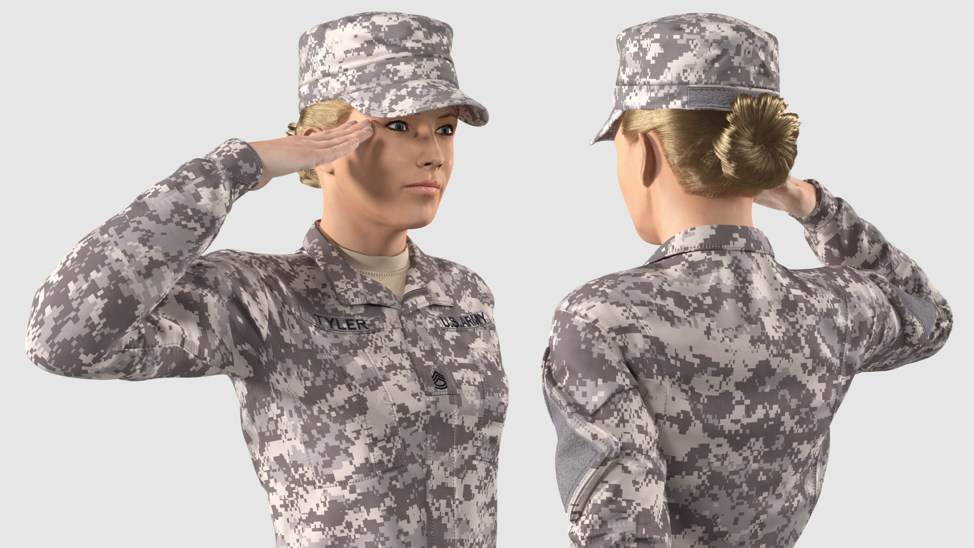 3D model Female Soldier Military ACU Saluting Pose Fur