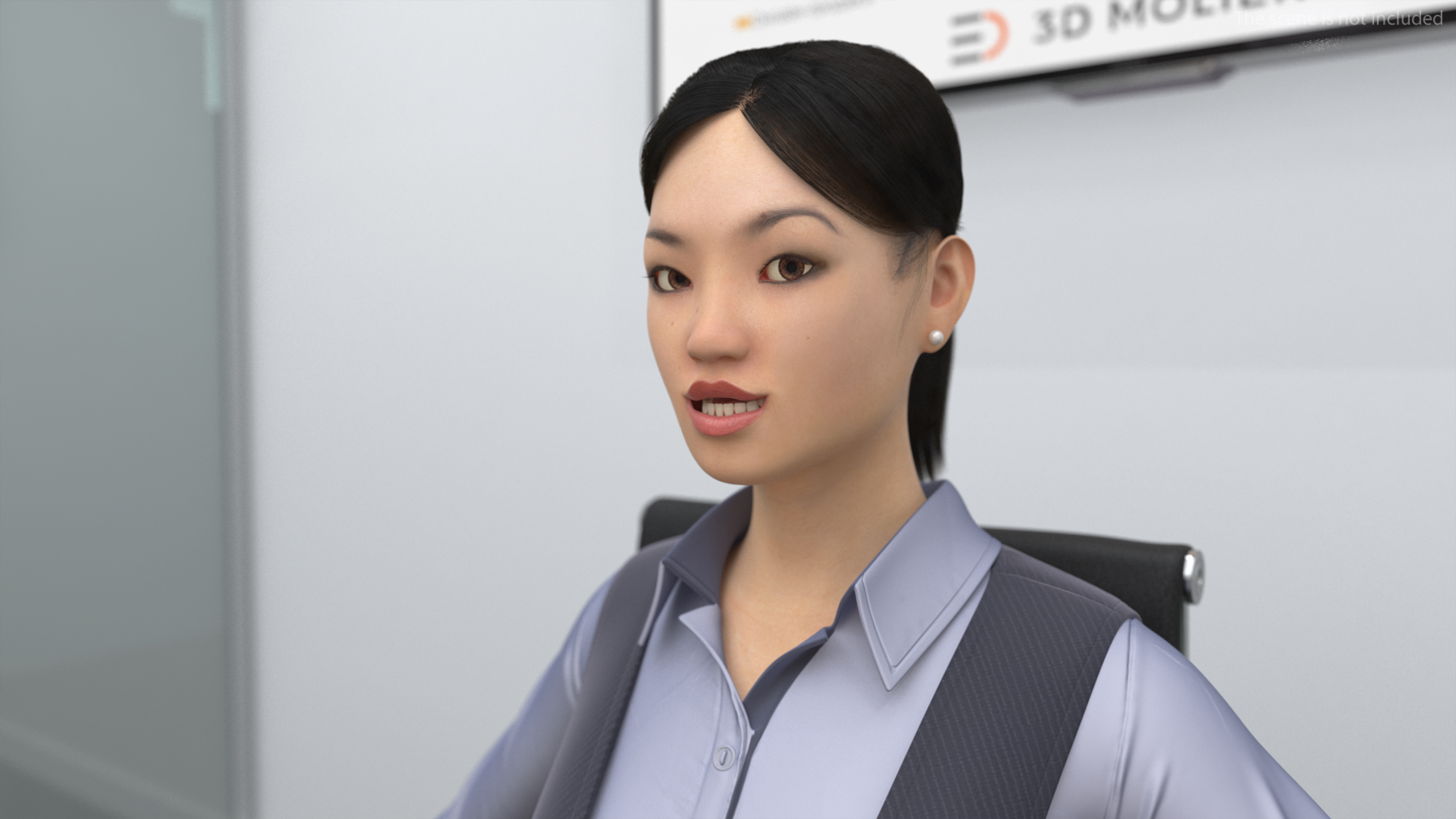 3D model Asian Businesswoman in Formal Suit Fur Rigged